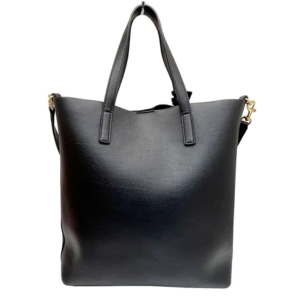 SAINT LAURENT Toy Shopping Shoulder Tote Bag Soft Leather Black Charm YSL Logo